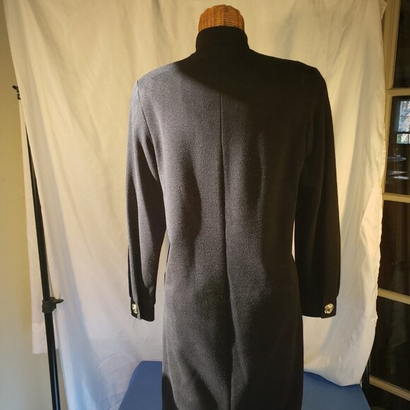 Ladies Vintage CARON Chicago Black Gold Button Front Dress W/Shoulder Pads-6 - Picture 3 of 5